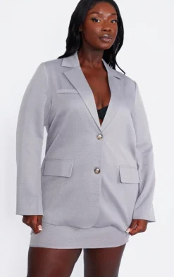 Outlet PrettyLittleThing Plus Oversized Linen Look Blazer Grey