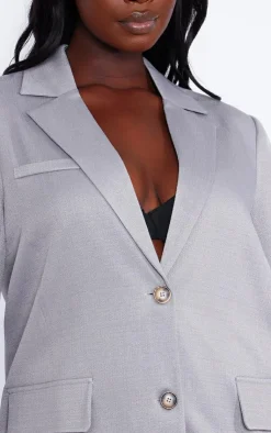 Outlet PrettyLittleThing Plus Oversized Linen Look Blazer Grey