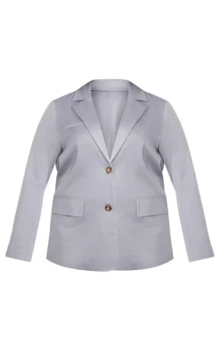 Outlet PrettyLittleThing Plus Oversized Linen Look Blazer Grey