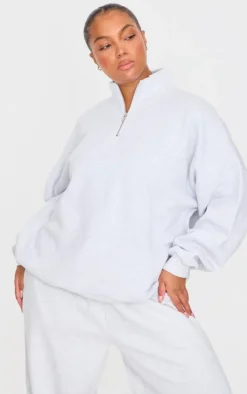 Plus Grey Premium High Neck Quarter Zip Oversized Sweatshirt