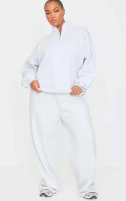 Plus Grey Premium High Neck Quarter Zip Oversized Sweatshirt