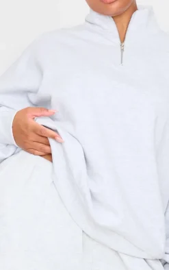 Plus Grey Premium High Neck Quarter Zip Oversized Sweatshirt