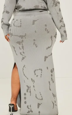 Online PrettyLittleThing Plus Rib Knit Distressed Detailing Maxi Skirt Grey