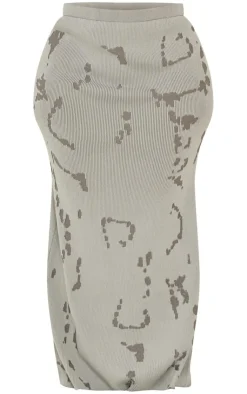 Online PrettyLittleThing Plus Rib Knit Distressed Detailing Maxi Skirt Grey