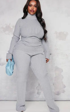 PrettyLittleThing Plus Rib Knitted Pants Grey