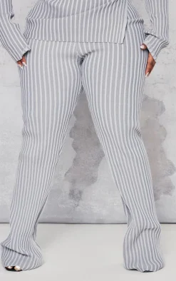 PrettyLittleThing Plus Rib Knitted Pants Grey