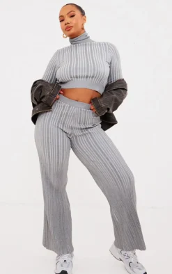 Hot PrettyLittleThing Plus Rib Knitted Roll Neck Sweater Grey