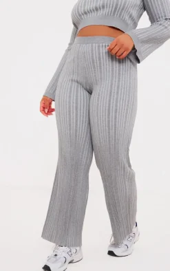 Outlet PrettyLittleThing Plus Rib Knitted Wide Leg Pants Grey
