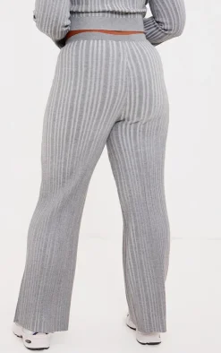 Outlet PrettyLittleThing Plus Rib Knitted Wide Leg Pants Grey