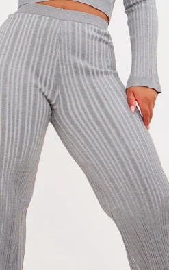 Outlet PrettyLittleThing Plus Rib Knitted Wide Leg Pants Grey