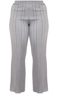 Outlet PrettyLittleThing Plus Rib Knitted Wide Leg Pants Grey