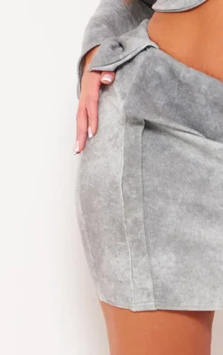 Outlet PrettyLittleThing Plus Ribbed Fold Over Button Detail Mini Skirt Grey