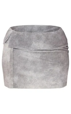 Outlet PrettyLittleThing Plus Ribbed Fold Over Button Detail Mini Skirt Grey