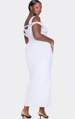 Plus Ribbed Twisted Maxi Dress-PrettyLittleThing Online