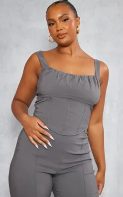 Discount PrettyLittleThing Plus Ruched Bengaline Corset Grey