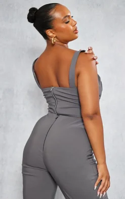 Discount PrettyLittleThing Plus Ruched Bengaline Corset Grey