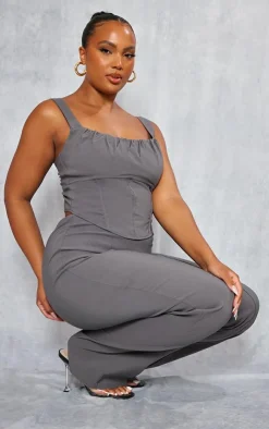 Discount PrettyLittleThing Plus Ruched Bengaline Corset Grey