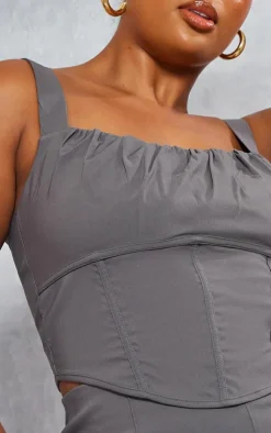 Discount PrettyLittleThing Plus Ruched Bengaline Corset Grey