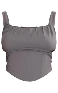 Discount PrettyLittleThing Plus Ruched Bengaline Corset Grey