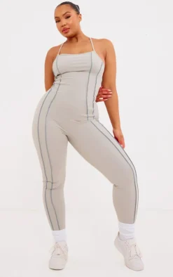 PrettyLittleThing Gym Wear*Plus Sculpt Contrast Seam Strappy Long Unitard