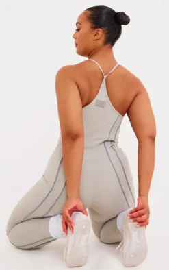 PrettyLittleThing Gym Wear*Plus Sculpt Contrast Seam Strappy Long Unitard