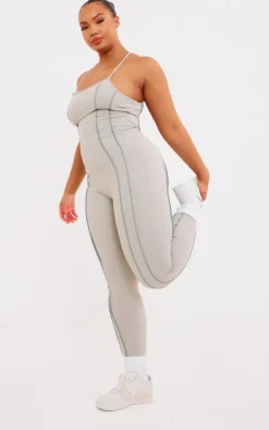 PrettyLittleThing Gym Wear*Plus Sculpt Contrast Seam Strappy Long Unitard