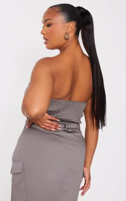 Online PrettyLittleThing Plus Grey Seam Detail Bandeau Corset Charcoal