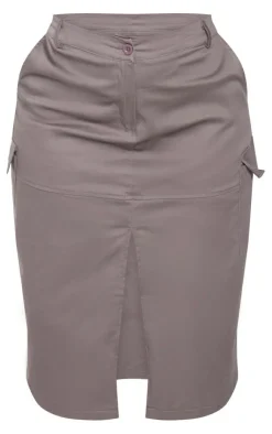 Online PrettyLittleThing Plus Grey Split Front Cargo Skirt Charcoal