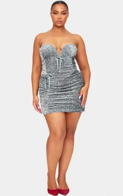 Plus Sweetheart Neckline Velour Sequin Mini Dress-PrettyLittleThing Outlet