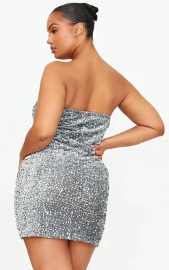 Plus Sweetheart Neckline Velour Sequin Mini Dress-PrettyLittleThing Outlet