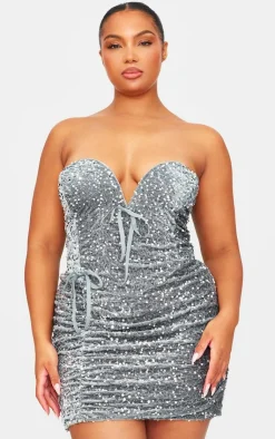 Plus Sweetheart Neckline Velour Sequin Mini Dress-PrettyLittleThing Outlet