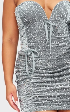 Plus Sweetheart Neckline Velour Sequin Mini Dress-PrettyLittleThing Outlet