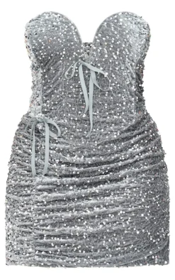 Plus Sweetheart Neckline Velour Sequin Mini Dress-PrettyLittleThing Outlet