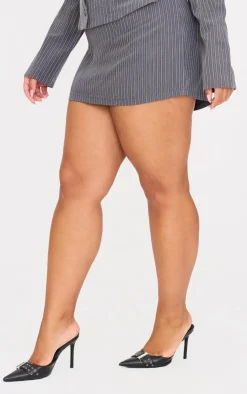 Online PrettyLittleThing Plus Tailored Woven Glitter Pinstripe Micro Mini Skirt Grey