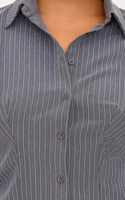 PrettyLittleThing Plus Tailored Woven Glitter Pinstripe Fitted Shirt Grey