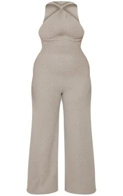 Plus Twist Neck Corset Wide Leg Jumpsuit-PrettyLittleThing Outlet
