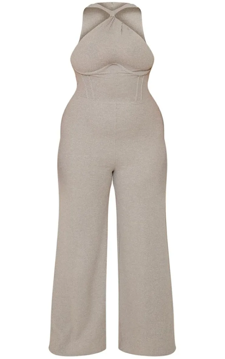 Plus Twist Neck Corset Wide Leg Jumpsuit-PrettyLittleThing Outlet