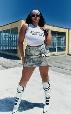 Hot PrettyLittleThing Plus Washed Twill Cargo Micro Mini Skirt Grey