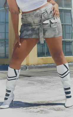 Hot PrettyLittleThing Plus Washed Twill Cargo Micro Mini Skirt Grey