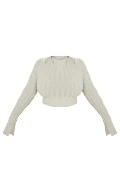 Sale PrettyLittleThing Plus Wide Rib Knit Long Sleeve Top Grey