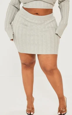 Discount PrettyLittleThing Plus Wide Rib Knit Mini Skirt Grey