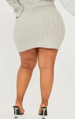Discount PrettyLittleThing Plus Wide Rib Knit Mini Skirt Grey