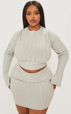 Discount PrettyLittleThing Plus Wide Rib Knit Mini Skirt Grey