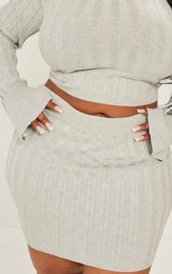 Discount PrettyLittleThing Plus Wide Rib Knit Mini Skirt Grey