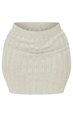 Discount PrettyLittleThing Plus Wide Rib Knit Mini Skirt Grey