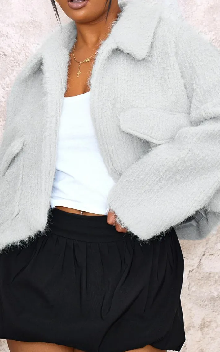 Plus Grey Wool Look Pocket Detail Jacket