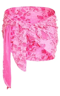 Plus Hot Pink Distressed Cut Out Sarong