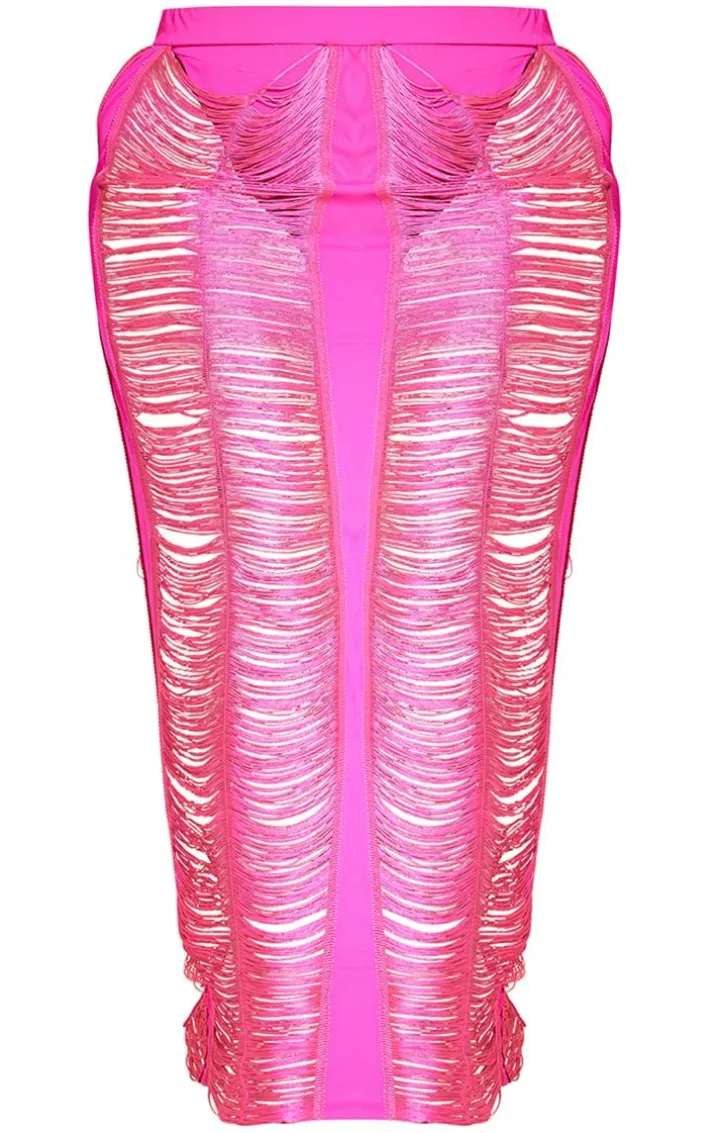Plus Hot Pink Fringed Maxi Skirt