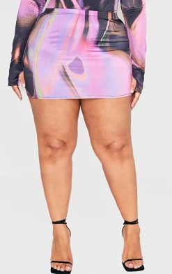 Outlet PrettyLittleThing Plus Swirl Print Low Rise Micro Mini Skirt Hot Pink