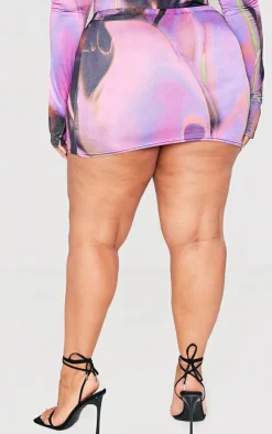 Outlet PrettyLittleThing Plus Swirl Print Low Rise Micro Mini Skirt Hot Pink